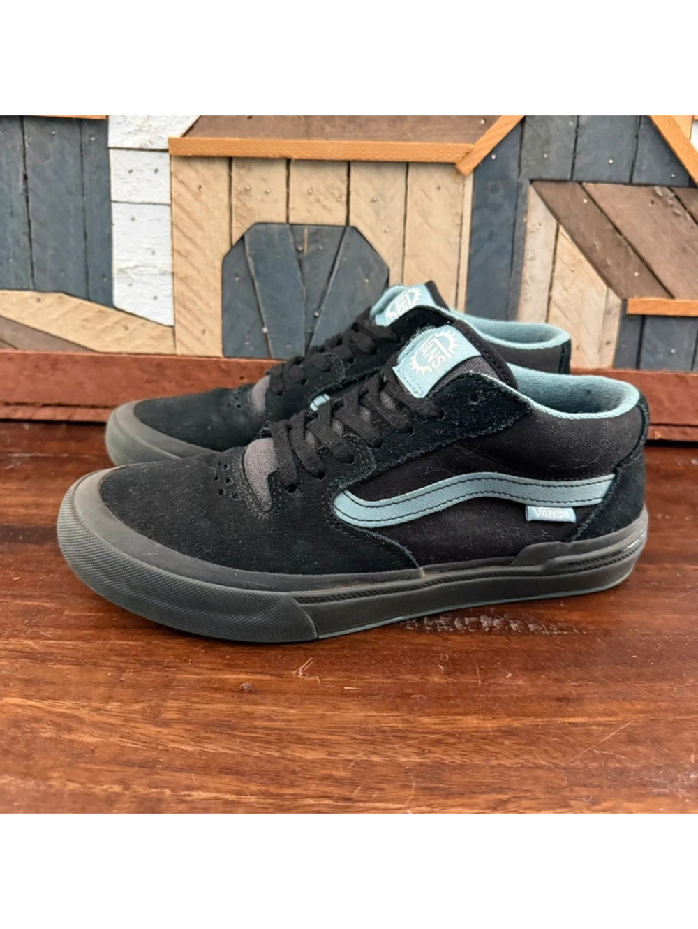 Vans BMX Style 114 Black Teal Turquoise Mid Top Skate Shoes Mens 7